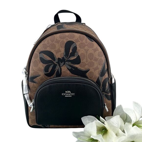 Coach Court Backpack In Signature Canvas With Bow Print Bag Purse - Picture 3 of 16